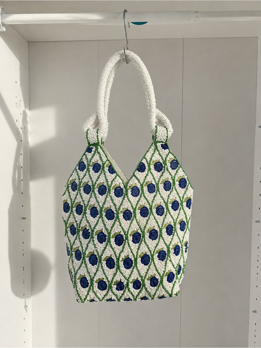 🦚 Beaded Peacock Feather Tote Bag